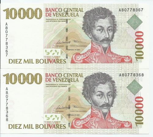 Dos Excelentes Billetes 10000 Bolívares. Febrero 10 1998.