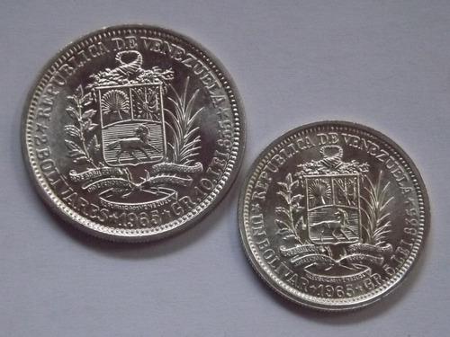 Excelente Dos Monedas De Plata: 2 Bolívares Y 1 Bolívar