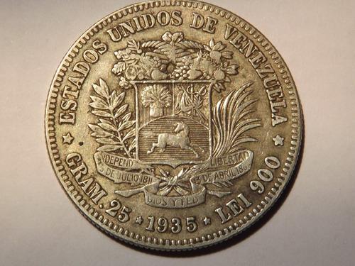 Excelente Moneda De Plata. Fuerte 5 Bolívares. Año 1935