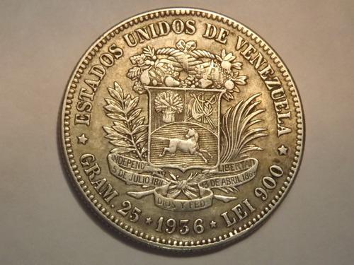 Excelente Moneda De Plata. Fuerte 5 Bolívares. Año 1936