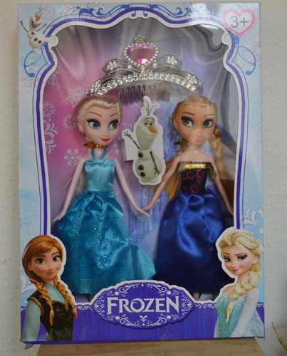 Frozen Elsa Y Ana Set X 2 + Corona Juguete Muñeca