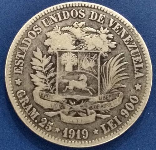 Moneda De 5 Bolívares De 1919 Fuerte De Plata