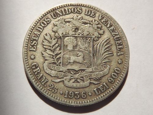 Moneda De Plata. Fuerte 5 Bs Bolívares. Fecha Año 1936