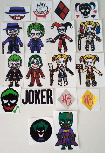Calcomanias Joker,guason & Harley Quinn +emblemas Combo