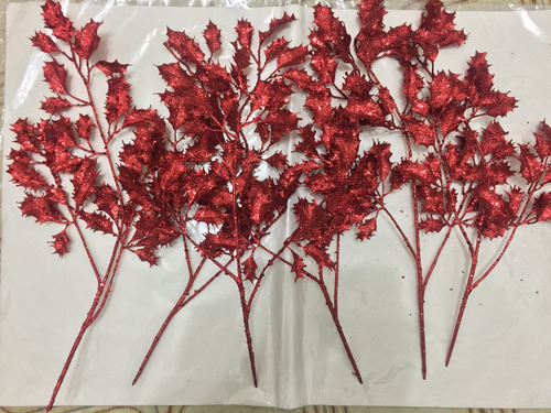 Flores Ramas Navidad Roja Escarchadas X6