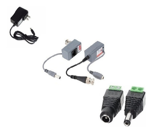 Kit Transformador 12v 2amp + Video Balun Rj45 + Conector 12v