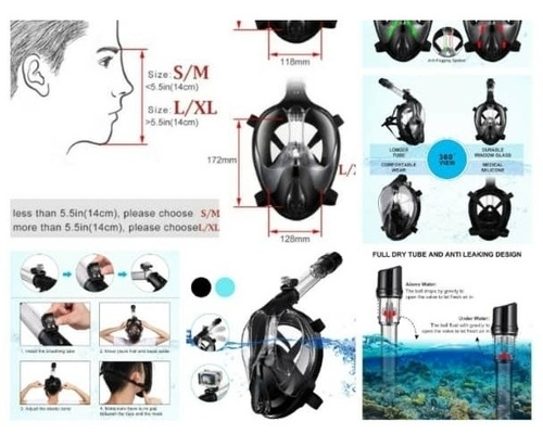 Mascara De Snorkel Se Cara Completa Con Visión 180 Grados