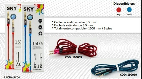 Cable Audio 3,5 Mm Nylon Sky 1,50 Mts Rojo / Azul Tienda