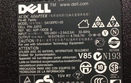Cargador Dell Output. 19,5 V 4 Amp Original Laptop Dell