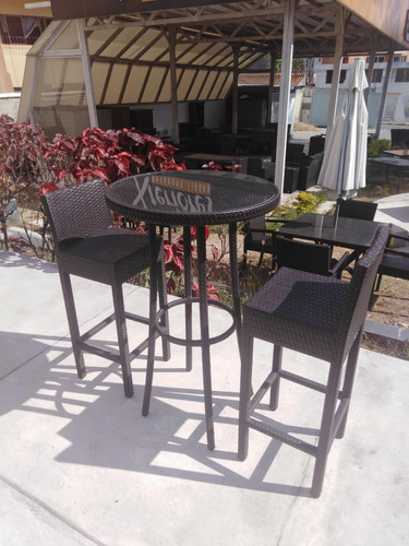 Mesa De Bar De 2 Puestos En Tejido De Rattan Sintetico