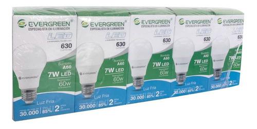 Bombillo Led Evergreen Bulbo A60 7w 6400k 5 Unidades