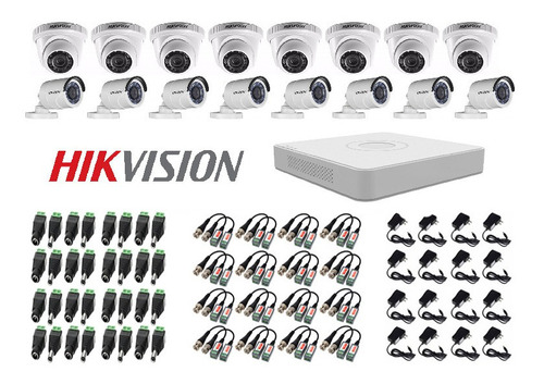 Kit De 16 Camaras + Dvr+ Accesorios Seguridad Cctv Hikvision