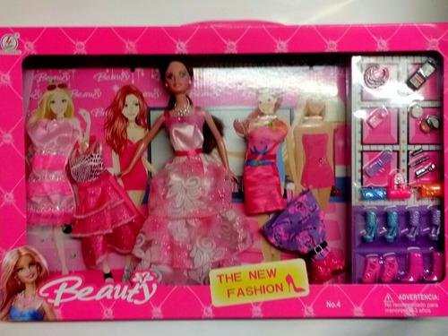 Muñeca Beauty, Tipo Barbie Vestidos Y Accesorios, 30cm