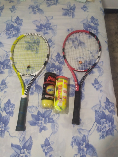Raquetas De Tenis, Bolso Y Tubos De Pelotas.