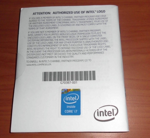 Sticker, Etiqueta, Calcomania Procesador I7 Intel Original