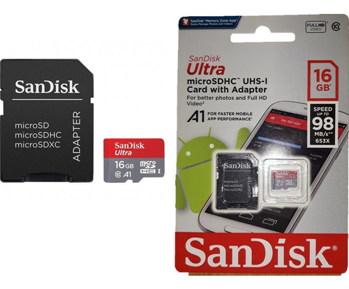 Memoria 16gb Microsd Sandisk Class 10 Full Hd Video