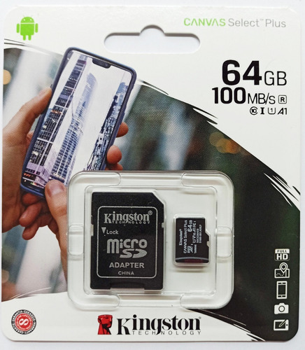 Memoria Kingston Microsd 64gb Clase 10 Original 100 Mb/s