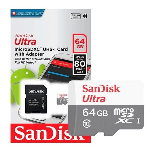 Memoria Micro Sd 64gb Sandisk Ultra 80mb/s Clase 10