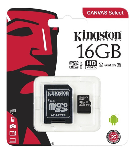 Memoria Micro Sd Hc 16gb Kingston Canvas Clase 10 Original