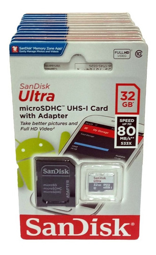 Memoria Micro Sd Hc Sandisk 32gb Clase 10 Original Nuevo 25u