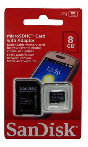 Memoria Micro Sdhc Sandisk 8gb Clase 4 Original Sellado Nuev