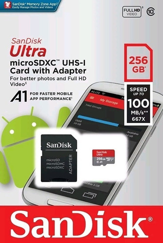 Memoria Micro Sdxc Uhs Sandisk Ultra 256 Gb Original Clase10