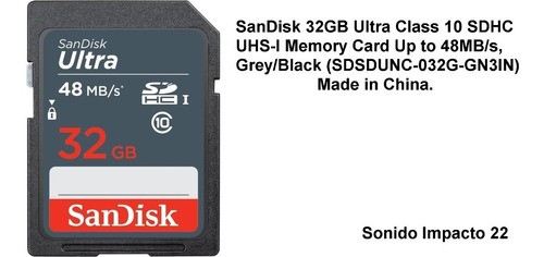 Memoria Sandisk Ultra Sdhc 32gb Clase x Uhs-i