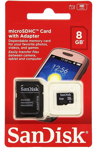 Micro Tarjeta Sandisk Con Adaptador De 8gb X10