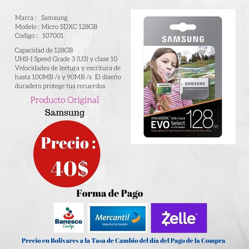 Samsung Memoria Micro Sd 128 Gb Up To 80mb/s 4k Uhd 