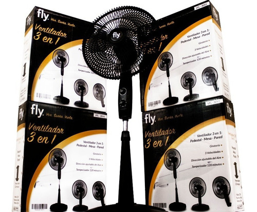 Ventilador 3en1 Pared / Mesa / Pedestal Negro 3 Vel 100vrds