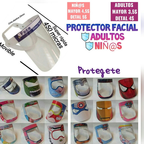 Máscara Protector Facial Niños Con Sus Personajes