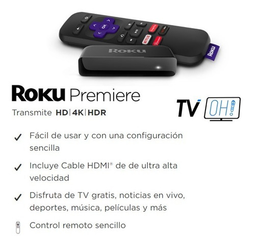 Roku Premier + Cable Hdmi Alta Velocidad + Control Virtual