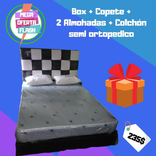 Colchón Con Box Copete Y Dos Almohadas