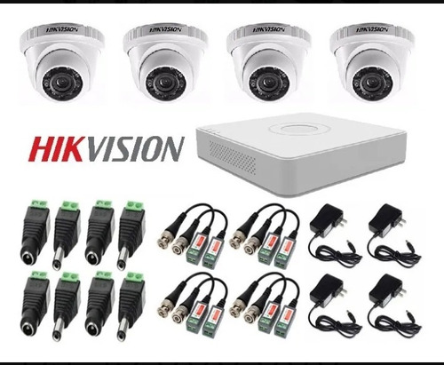 Dvr 4 Canales Hikvision, 4 Domos, 4videos Balun, 4 Fuentes