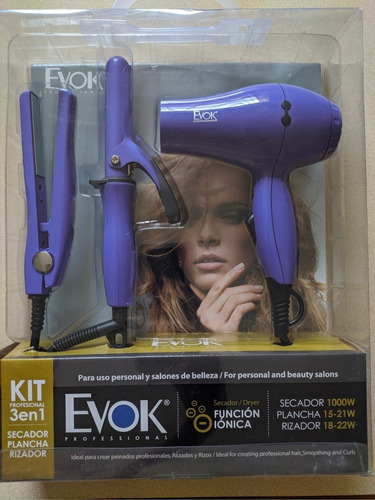 Kit Mini Secador, Plancha, Rizador Marca Evok Us