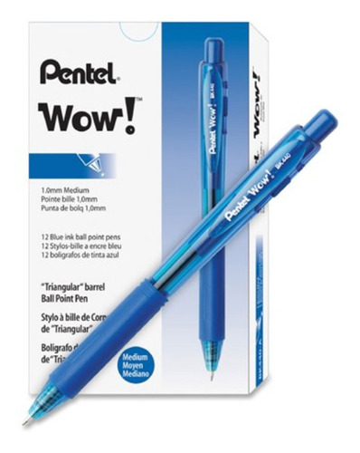 Boligrafos Pentel Wow Retractil 1 Mm, 12 Unidades Color Azul