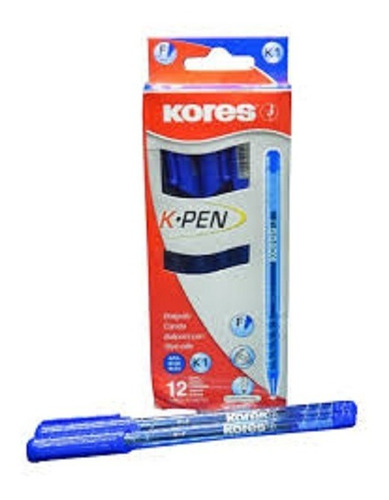 Caja 12 Boligrafos Kores Azul K2-m