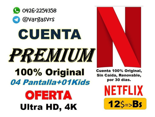 Cuentas Premium Neflix Originales Oferta 04 Perfiles + Kids