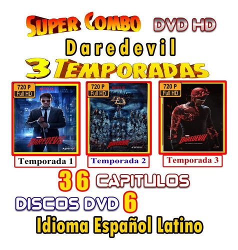 Daredevil Combo 3 Temporadas Hd 720p Latino