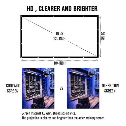 Coolwoo Pantalla Proyector 16:9 Hd Plegable Portatil