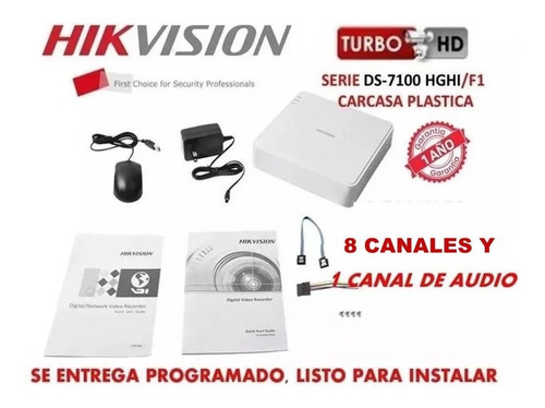 Dvr 8 Canales Hikvision -hghi-f1 Carcaza Plastica Pentah