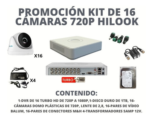 Kit De Seguridad Cctv 16 Camaras 720p Turbo Hd Domo Disco