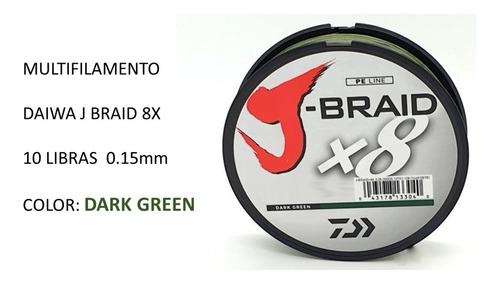 Linea Pesca Multifilamento Daiwa J Braid 8x 10lbs Dark Green