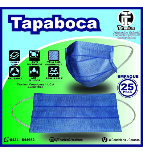 Mascarilla Tapaboca Reusable Doble Capa Empaque 25 Pzas
