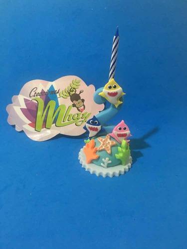 Adornos Baby Shark, Velas Decoradas, Topper Para Tortas