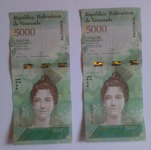Billetes 5000 Bolivares Serie Consecutiva 2016 De Coleccion