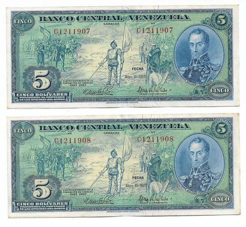 Billetes De 5 Bolívares 1966 Disgustos Consecutivos C-7 36v