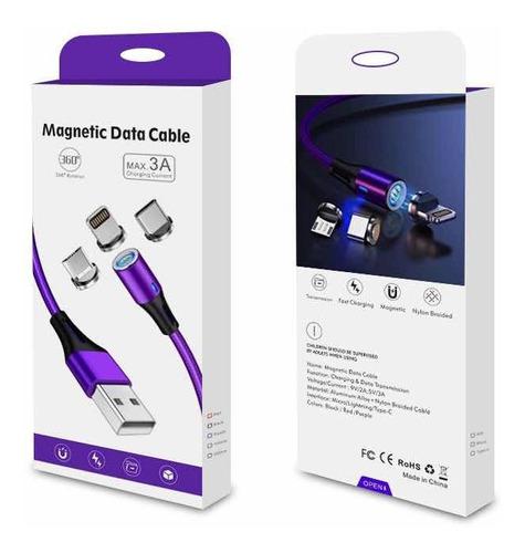 Cable Cargador Magnético 3 En 1 iPhone, Tipo C, Micro Usb