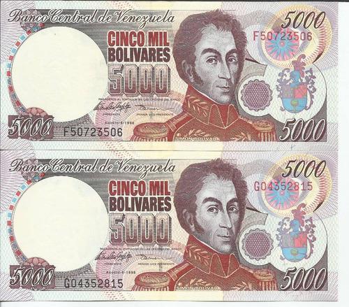 Dos Excelentes Billetes 5.000 Bolívares. Año 1998 Serial