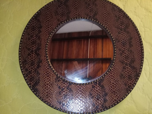 Espejo Decorativo Redondo En Piel